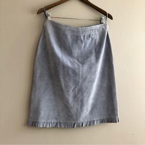 Revue Vintage 100% Genuine Suede Ruffle High Waist Knee Length Skirt Blue